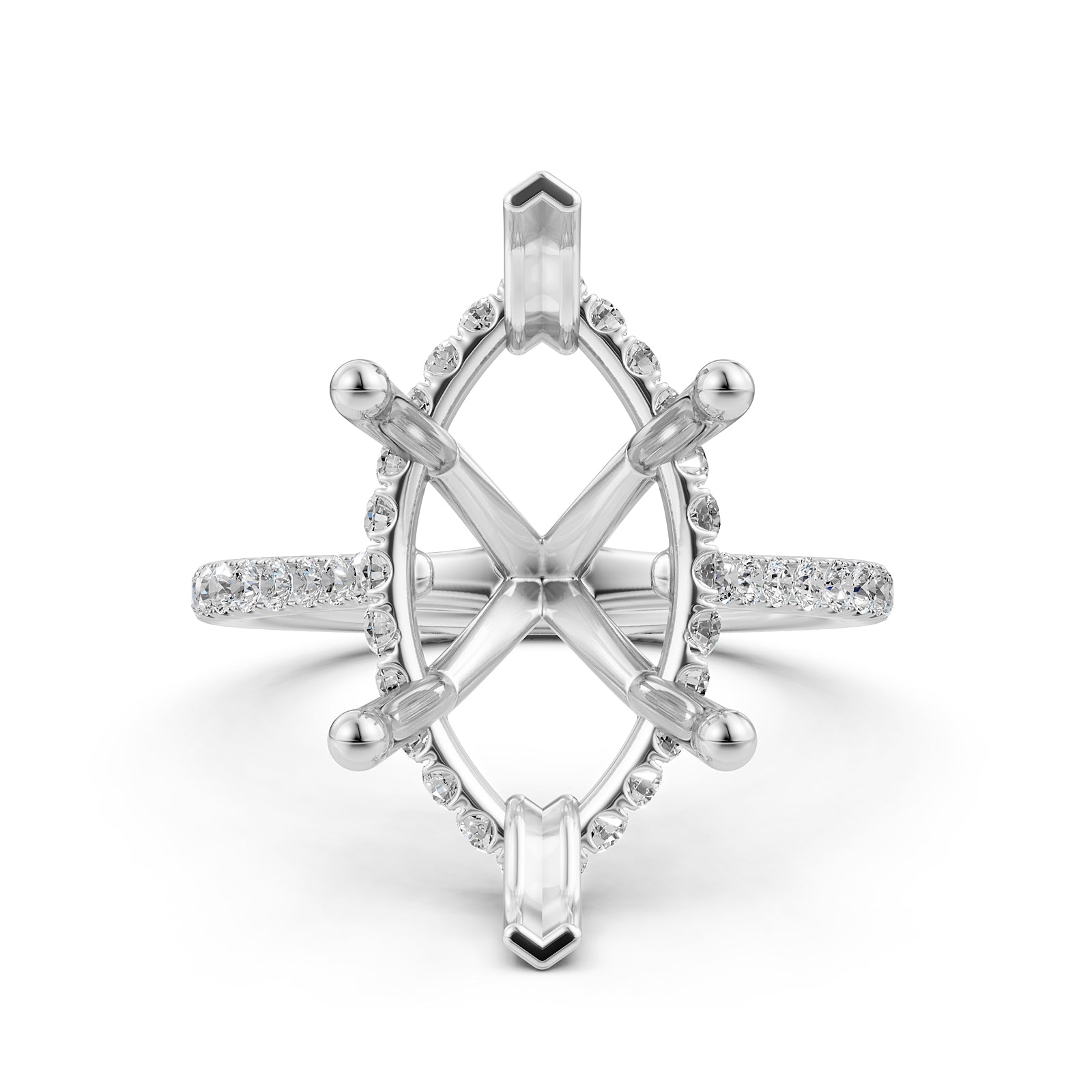 Cathedral Style Halo French U Pave Set Semi Mount Lab Grown Diamond Engagement Ring 0.55Ct.